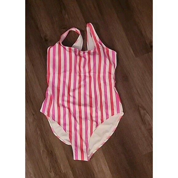 NWT Fabletics Womens Swimsuit XL Sunset Scoop One-Piece  Pink White Stripes - Picture 11 of 12